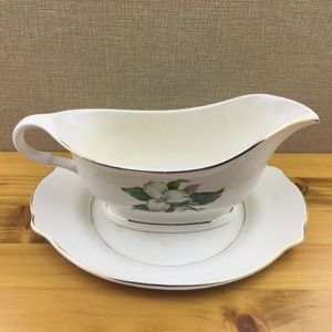 American Limoges Trillium 22K Gravy Boat & Tray
